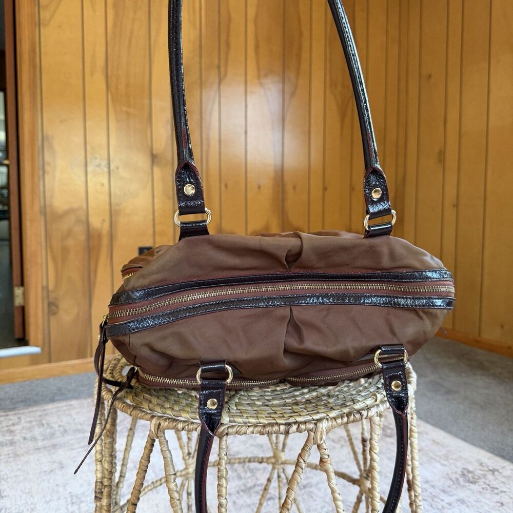 MZ Wallace Brown Nylon Leather Large Top Handle Tote Bag - Picture 6 of 16
